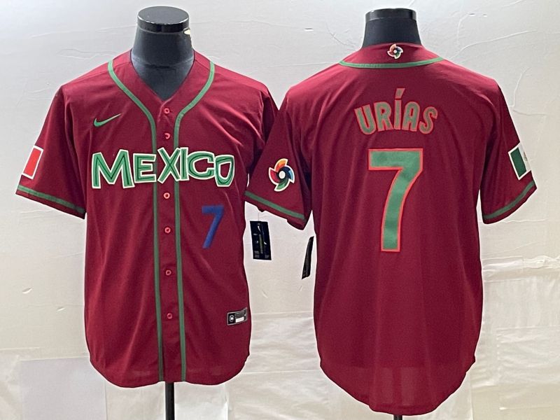 Men 2023 World Cub Mexico #7 Urias Red green Nike MLB Jersey7